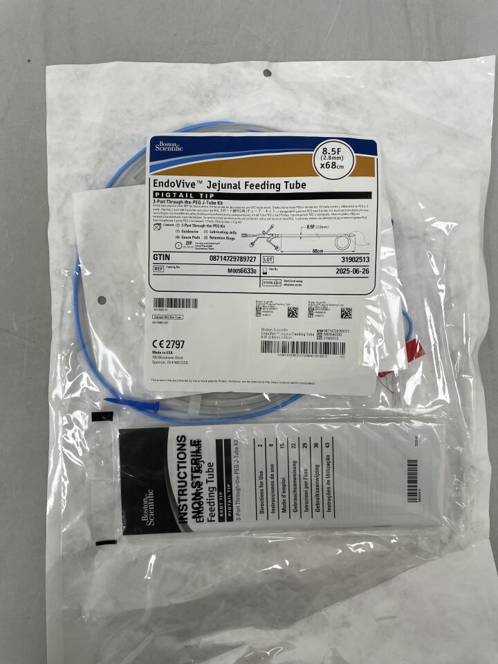 6633 - BOSTON SCIENTIFIC - EndoVive Jejunal Feeding Tube PIGTAIL TIP 3-Port Through-the-PEG J-Tube Kit 8.5F / 68cm, (EA) - ( Expiry Date: 2025-08-08 )