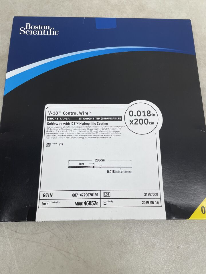 46852 - BOSTON SCIENTIFIC - V-18 Control Wire with ICE Hydrophilic Coating - Short Taper, Straight Tip (Shapeable) Guidewire - .018" x 200cm, (BX/1) - ( Expiry Date: 2025-06-19 )