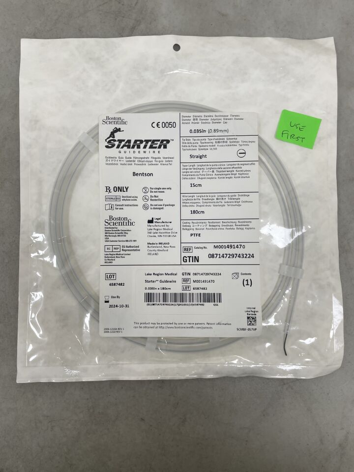 49147 - BOSTON SCIENTIFIC - Starter PTFE Coated Straight Tip Bentson Guidewire, 180 cm Length, (EA) - ( Expiry Date: 2024-10-31 )