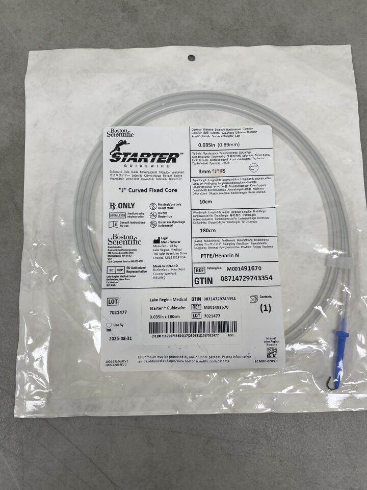 49167 - BOSTON SCIENTIFIC - STARTER Guidewire - J Curved Fixed Core - .035" x 180cm, (EA) - ( Expiry Date: 2025-08-31 )