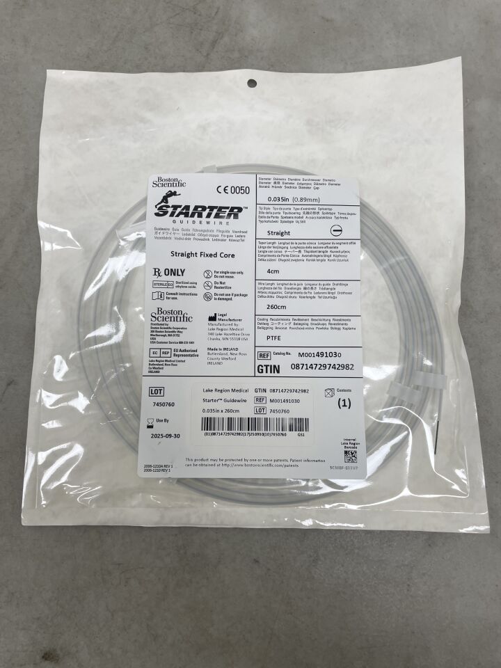 149103 - BOSTON SCIENTIFIC - Starter Guidewire Straight Fixed Core .035", Straight, 4cm, 260cm, (EA) - ( Expiry Date: 2025-09-30 )