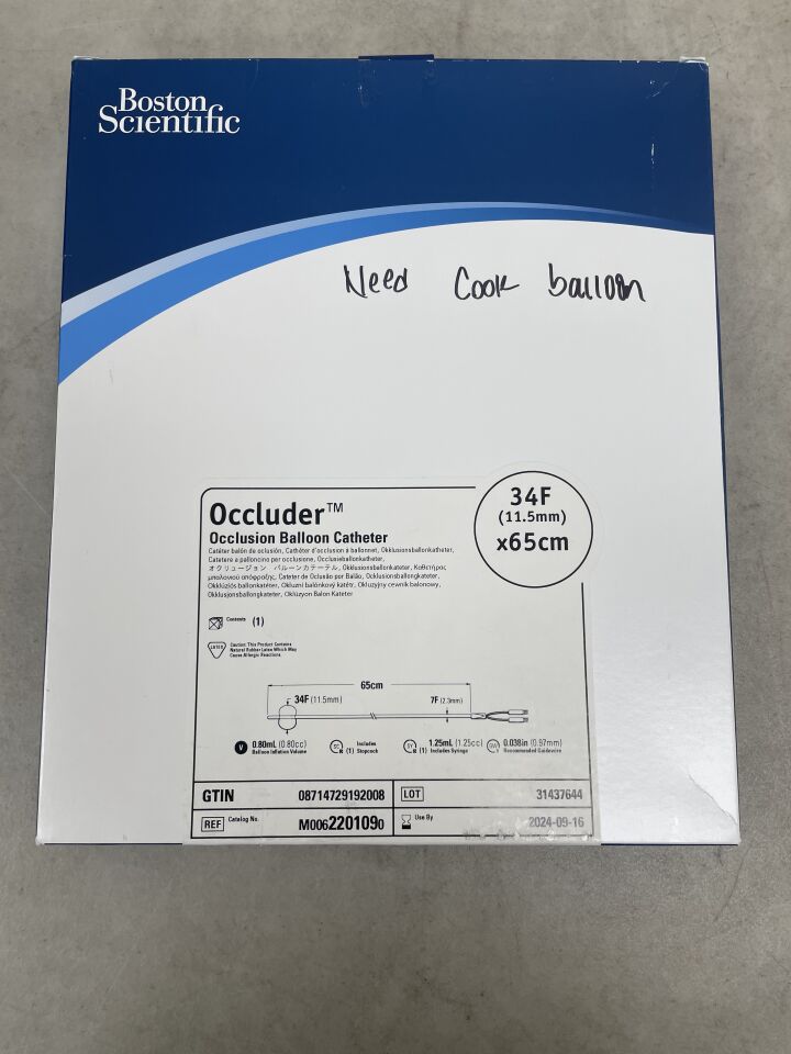 220109 - BOSTON SCIENTIFIC - Occluder Occlusion Balloon Catheter - 34Fr x 65cm, (BX/1) - ( Expiry Date: 2024-09-16 )