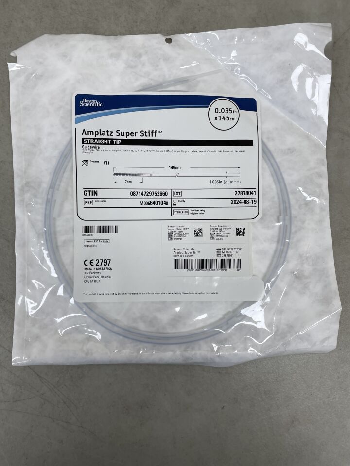 640104 - BOSTON SCIENTIFIC - Amplatz Super Stiff Guidewire, Straight Tip, 0.035" x 145cm, 7cm Tip, (EA) - ( Expiry Date: 2024-08-19 )