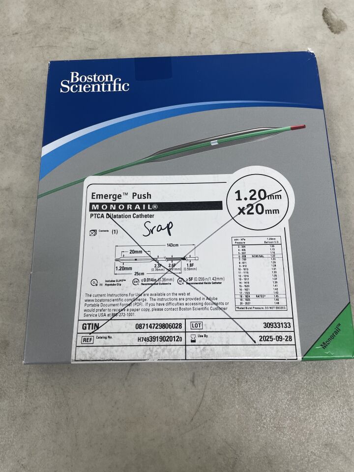391902012 - BOSTON SCIENTIFIC - Emerge Push Monorail PTCA Dilatation Catheter - 1.20mm x 20mm, (BX/1) - ( Expiry Date: 2025-09-28 )