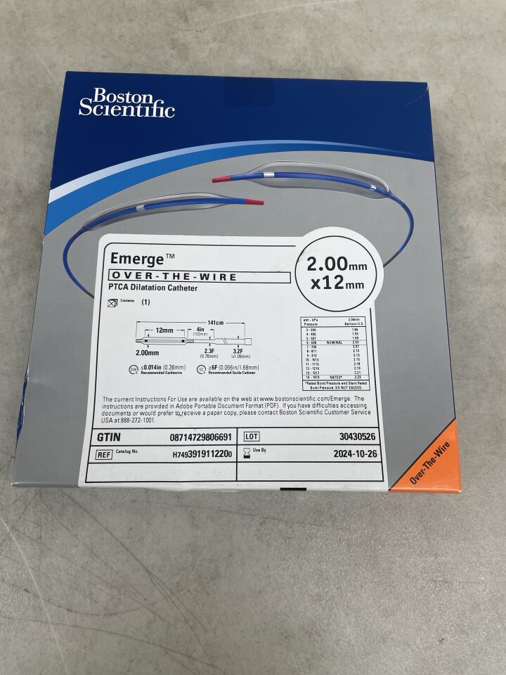 391911220 - BOSTON SCIENTIFIC - Emerge OTW PTCA Dilatation Catheter - 2.00mm x 12mm, (BX/1) - ( Expiry Date: 2024-10-26 )