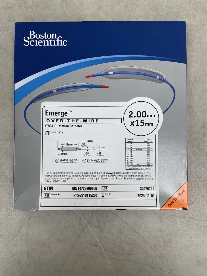 391911520 - BOSTON SCIENTIFIC - Emerge OTW PTCA Dilatation Catheter - 2.00mm x 15mm, (BX/1) - ( Expiry Date: 2024-11-01 )