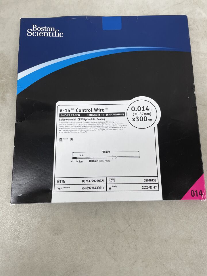 3921673001 - BOSTON SCIENTIFIC - V-14 Control Wire with ICE Hydrophilic Coating - Short Taper, Straight Tip (Shapeable) Guidewire - .014" x 300cm, (BX/1) - ( Expiry Date: 2024-11-22 )