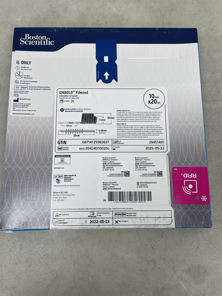 39424010020 - BOSTON SCIENTIFIC - Embold Fibered Detachable Coil System, 10 mm dia. X 20 cm Length, (BX/1) - ( Expiry Date: 2025-05-22 )