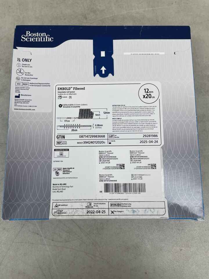 39424012020 - BOSTON SCIENTIFIC - Embold Fibered Detachable Coil System, 12 mm dia. X 20 cm Length, (BX/1) - ( Expiry Date: 2025-04-24 )