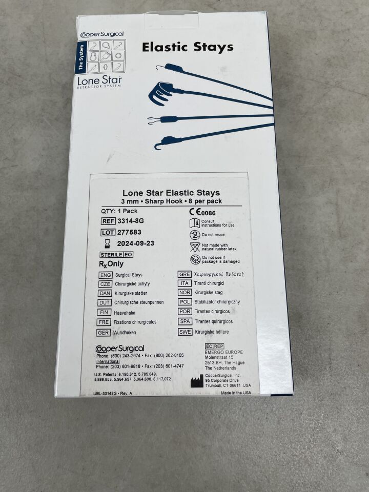 3314-8G - COOPER SURGICAL - Lone Star Elastic Stays, 3mm Sharp Hook (8 per pack), (BX/1) - ( Expiry Date: 2024-09-23 )