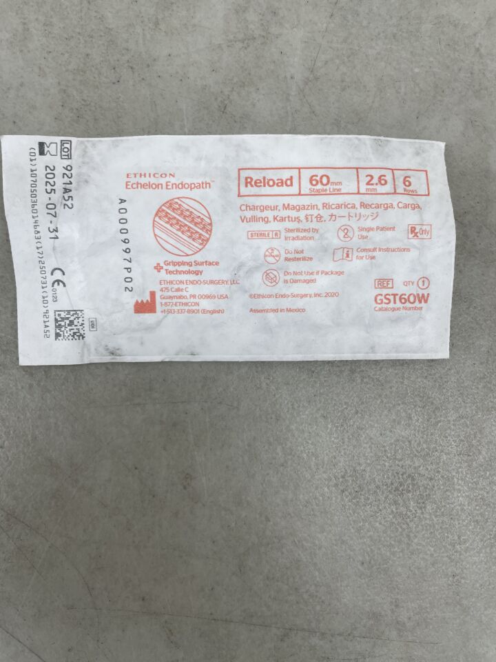 GST60W - ETHICON - Echelon Endopath Stapler Reload with Gripping Surface Technology, White, 2.6 Open x 1 mm Closed Height, (EA) - ( Expiry Date: 2025-07-31 )