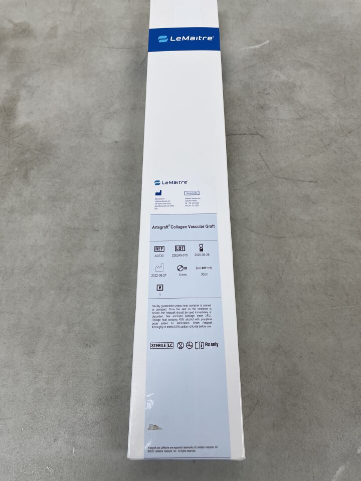 AG730 - LEMAITRE VASCULAR - Artegraft Collagen Vascular Graft 6mm, 34cm, (BX/1) - ( Expiry Date: 2025-08-28 )