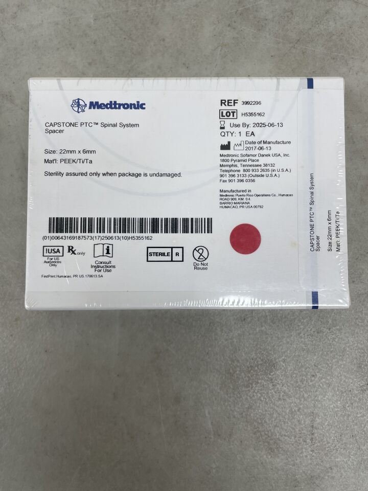 3992206 - MEDTRONIC - CAPSTONE PTC Spinal System Spacer, 22 x 6mm, (BX/1) - ( Expiry Date: 2025-06-13 )