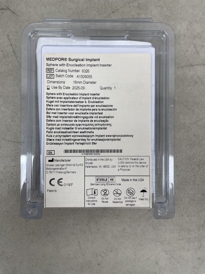 6326 - STRYKER - Medpor Surgical Implant Sphere, 16mm, (EA) - ( Expiry Date: 2025-09-30 )