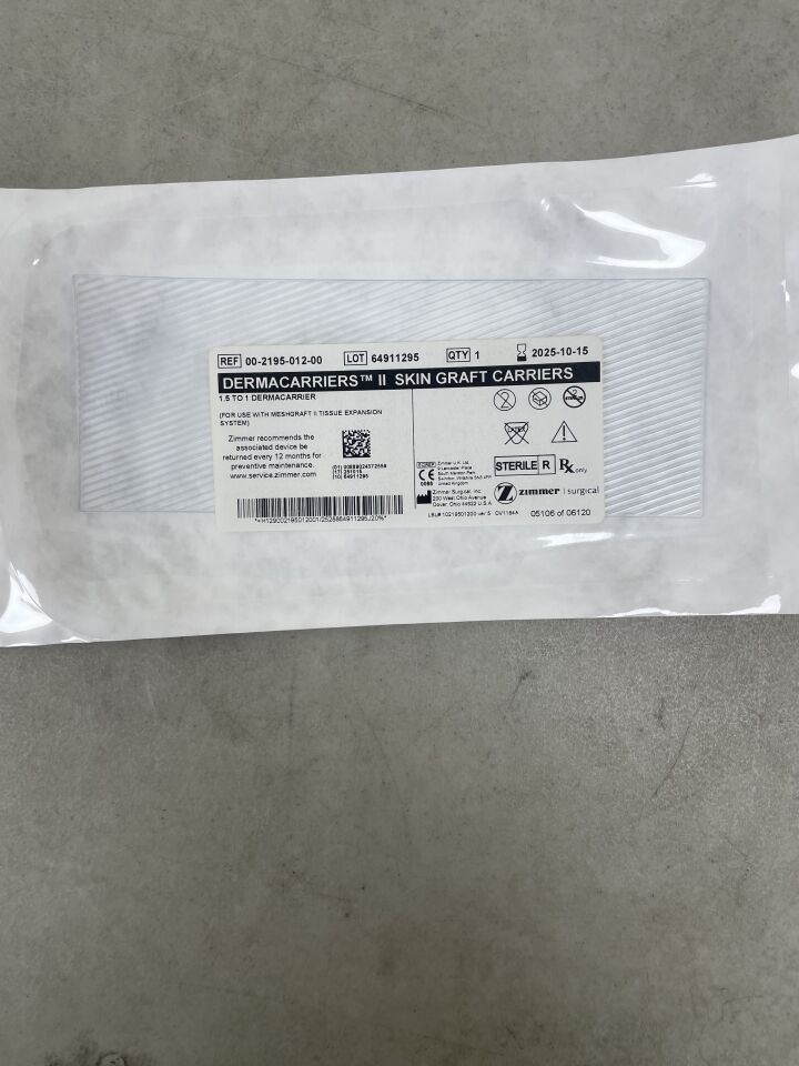 00-2195-012-00 - ZIMMER - dermacarriers ii skin graft carrier: 1.5 to 1, (EA) - ( Expiry Date: 2025-10-15 )