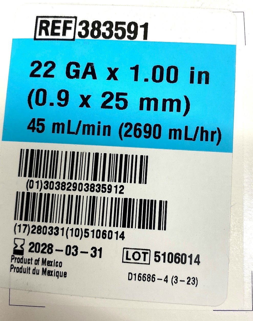 383591 - BD - NEXIVA DIFFUSICS 22G X 1.00 IN, (BX/20)