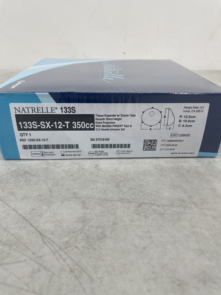 133S-SX-12-T - ALLERGAN - NATRELLE Tissue Expander with Suture Tabs, Smooth Short, Extra Projection with MAGNA-FINDER, 350cc, (BX/1) - ( Expiry Date: 2028-08-29 )