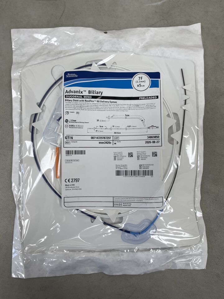 3420 - 波士頓科學 - Advanix 膽道十二指腸彎曲預裝膽道支架，帶 Naviflex RX 輸送系統 7F x 5cm，（EA）-（有效期至：2026-08-27）