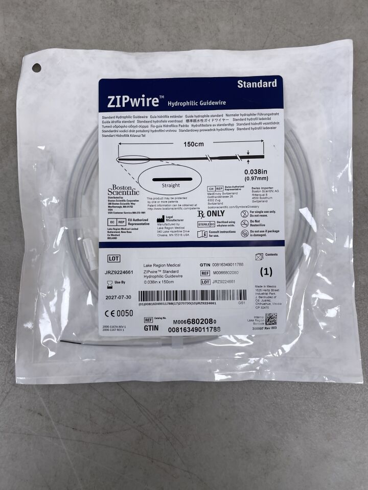 680208 - 波士頓科學 - ZIPwire 親水導絲 - 標準型，直型 - .038" x 150cm，（EA）-（有效期至：2027-07-30）