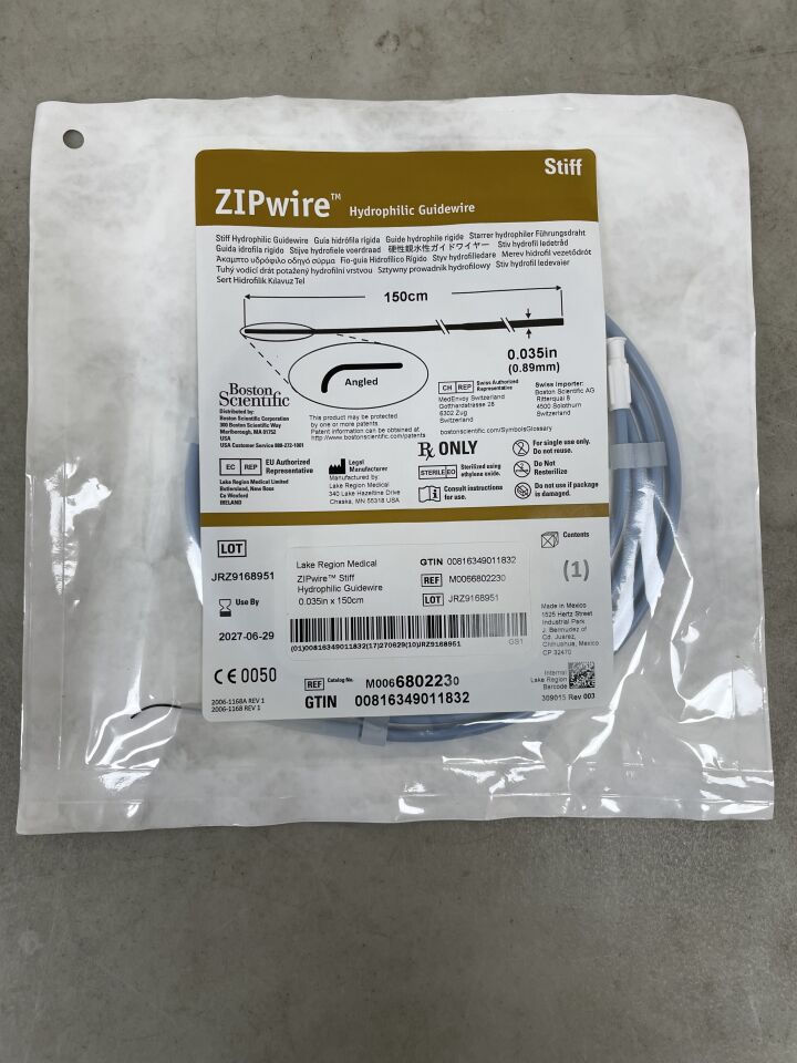 680223 - BOSTON SCIENTIFIC - Guía hidrofílica ZIPwire - Rígida, angulada - 0,035" x 150 cm (unidad) - (Fecha de caducidad: 29/06/2027)
