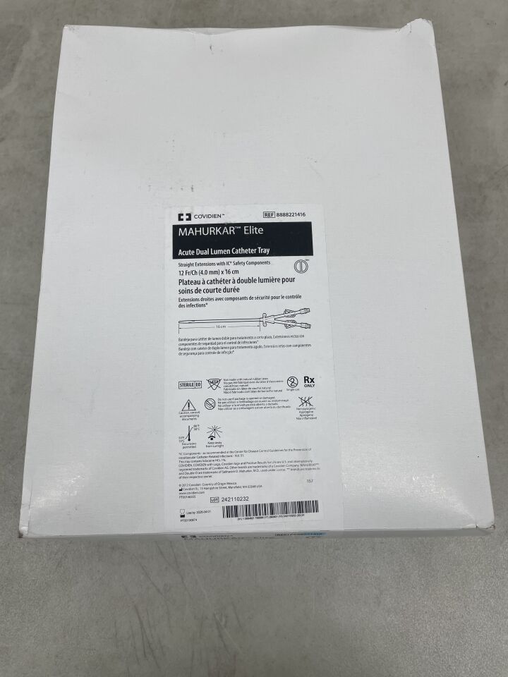 8888221416 - COVIDIEN - Mahurkar Elite 12 Fr 雙腔導管，帶直型延長管，16 厘米，帶托盤，（BX/1）-（有效期至：2026-04-01）