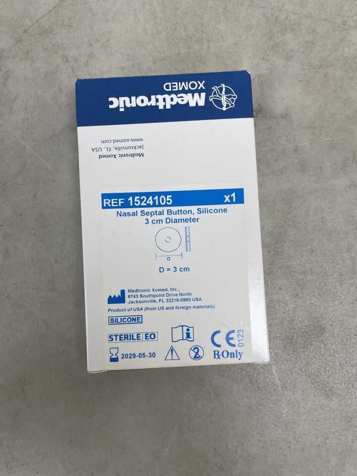 1524105  -  MEDTRONIC  -  Nasal Septal Button, Silicone: 3cm , ( BX/1 )  -  ( Expiry Date : 2029-05-30 )