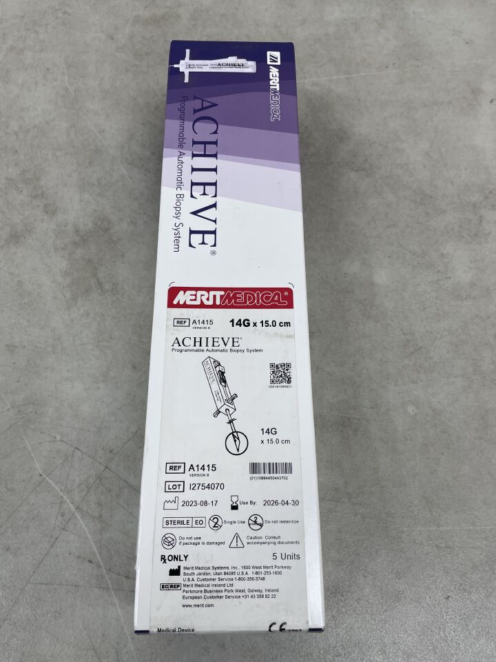 A1415 - MERIT MEDICAL - ACHIEVE BIOPSY NEEDLE, SOFT TISSUE, 14G x 15cm, (BX/5) - ( Expiry Date: 2026-04-30 )