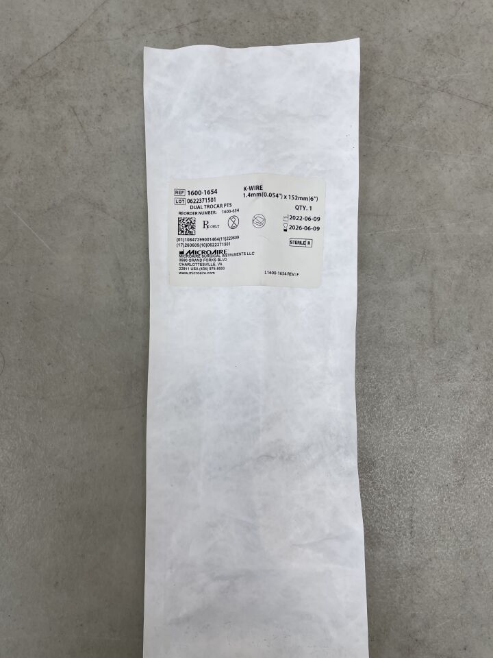 1600-654 - MICRO-AIRE - K-Wire - 光滑雙套管 K-Wire，0.054" x 6"，（EA）-（有效期至：2026-06-09）