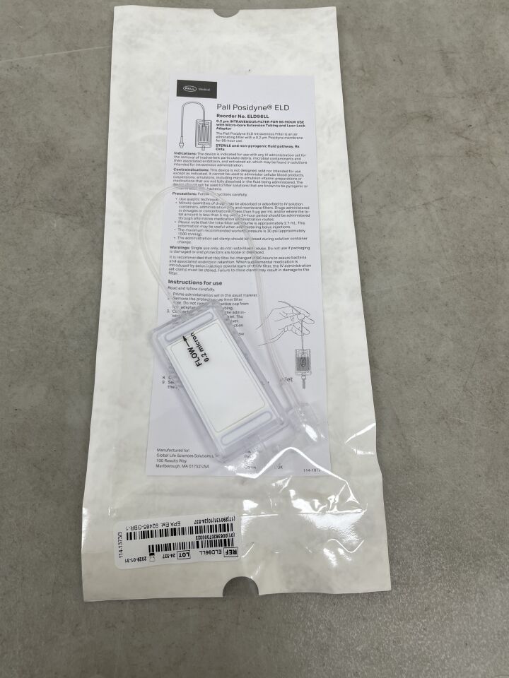 ELD96LL - PALL - Filtro Posidyne ELD con tubo de extensión intravenoso de microorificio con Luer Lock, 0,2 microlitros, (unidad) - (Fecha de caducidad: 31/01/2029)