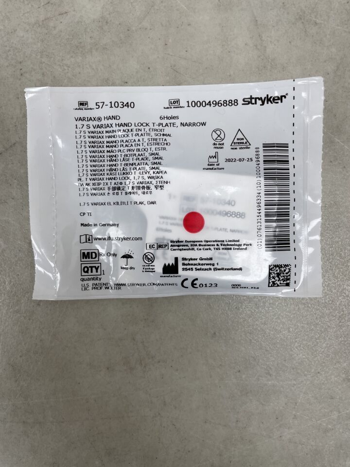 57-10340  -  STRYKER  -  1.7mm S VariAx Hand Locking T-Plate, 6 Hole, Narrow , ( EA )  -  ( Expiry Date : 2099-12-31 )