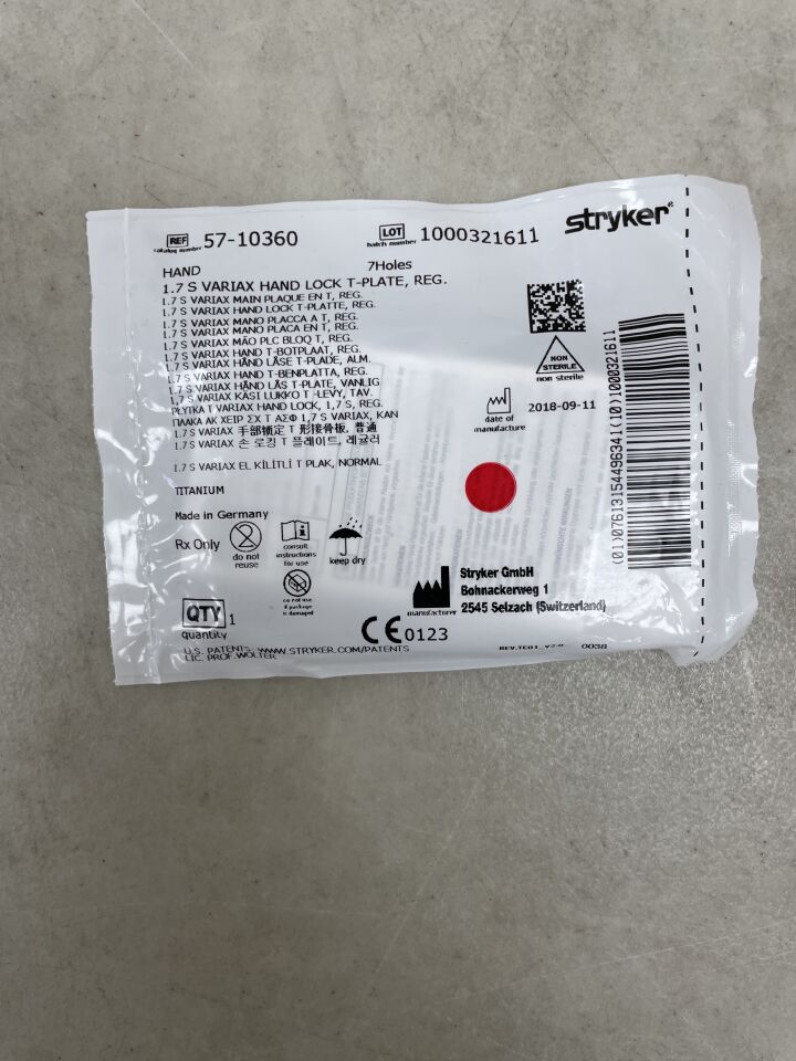 57-10360  -  STRYKER  -  1.7mm S VariAx Hand Locking T-Plate, 7 Hole , ( EA )  -  ( Expiry Date : 2099-12-31 )
