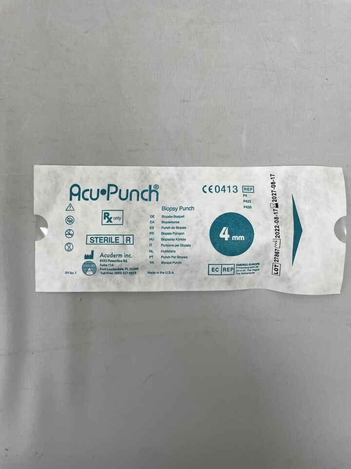 P425 - ACUDERM - Acu-Punch Small and Medium Size Punches - Biopsy Punch, 4mm, (EA) - ( Expiry Date: 2027-08-17 )