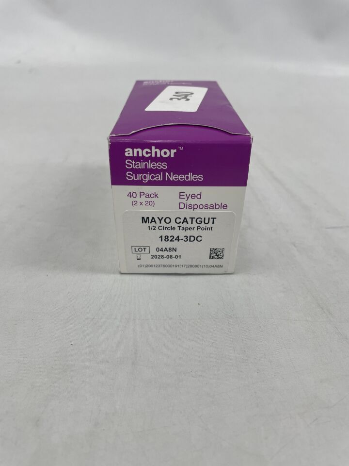 1824-3DC - ANCHOR - Stainless Surgical Needles MA YO CATGUT 1/2 Circle Taper Point, (BX/40) - ( Expiry Date: 2028-08-01 )