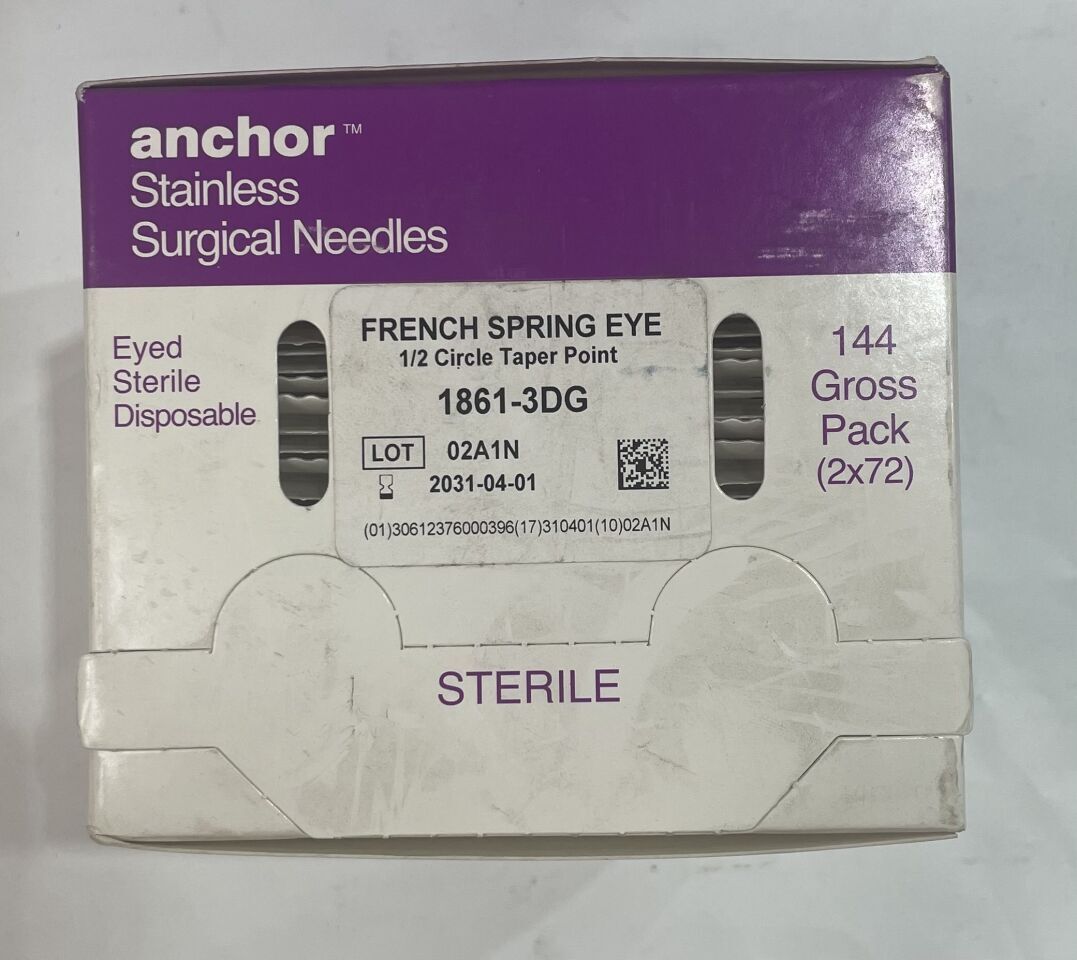 1861-3DG - ANCHOR - French Spring Eye 1/2 Circle Taper Point Needles, (BX/144) - ( Expiry Date: 2031-04-01 )