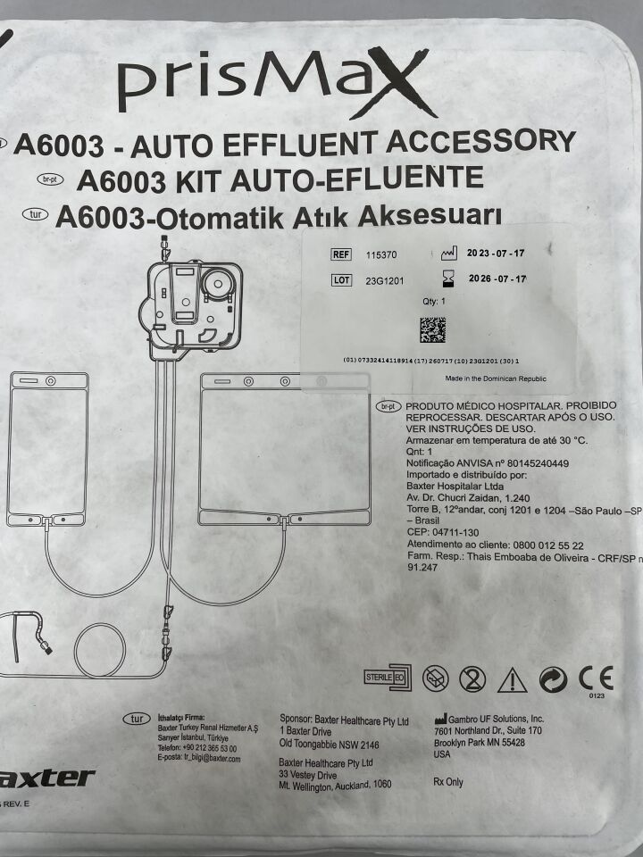 115370 - BAXTER - Prismax A6003 Auto Effluent Accessory, (ea) - ( Expiry Date: 2026-07-17 )