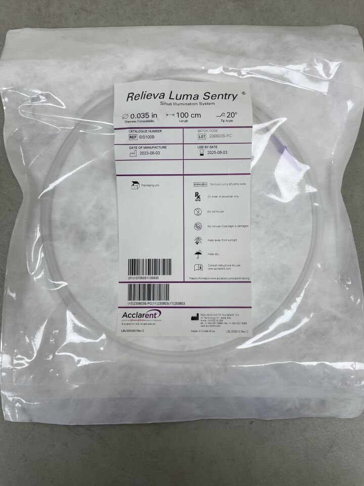 SIS100B - ACCLARENT - RELIEVA LUMA SENTRY SINUS ILLUMINATION SYSTEM, 100cm length, 20 degree tip angle, (EA) - ( Expiry Date: 2025-08-03 )