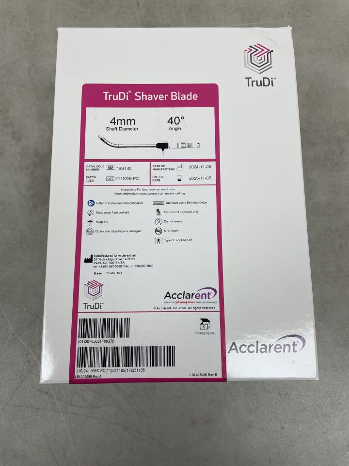TSB440 - ACCLARENT - TruDi Double Serrated Shaver Blade, 4 mm Shaft Diameter, 40 Degree Angle, (BX/5) - ( Expiry Date: 2025-11-05 )