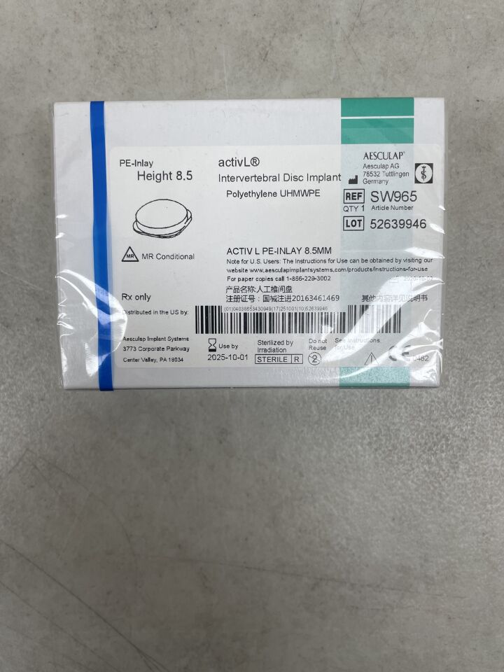 SW965 - AESCULAP - activL PE-INLAY Intervertebral Disc Implant,  8.5MM, (BX/1) - ( Expiry Date: 2025-10-01 )
