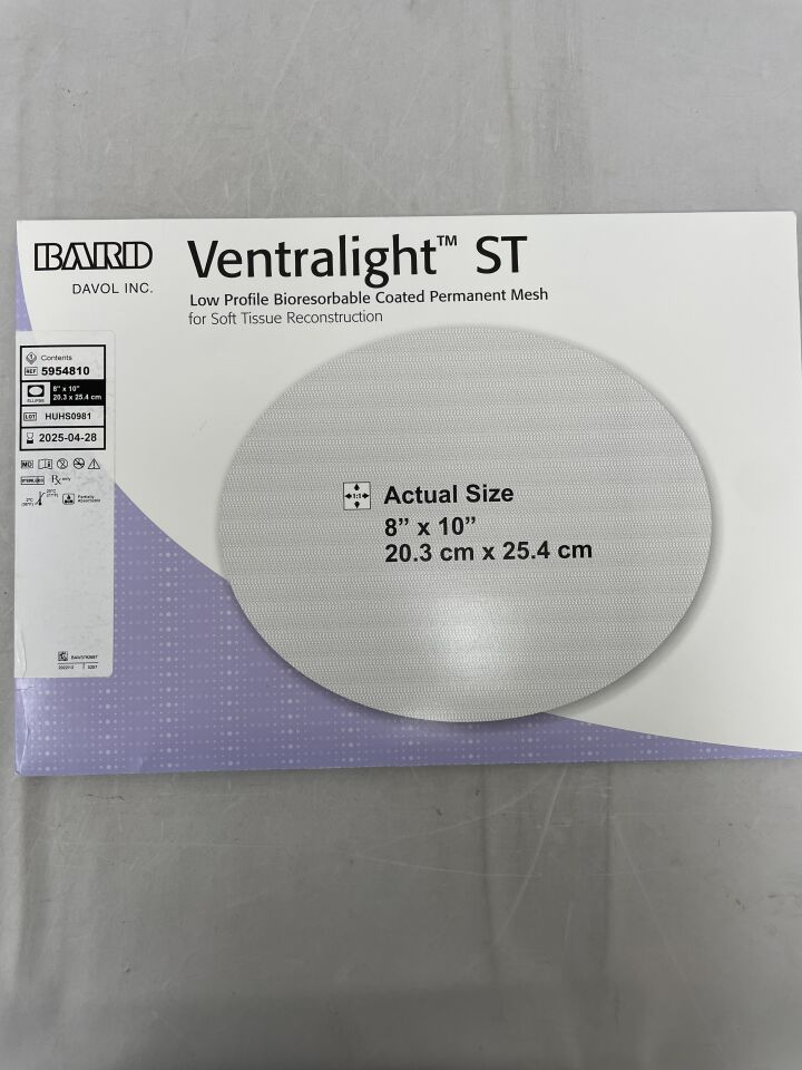 5954810 - BARD - Ventralight ST Medium Weight Monofilament Polypropylene Mesh, 8 x 10 in., (BX/1) - ( Expiry Date: 2025-08-28 )