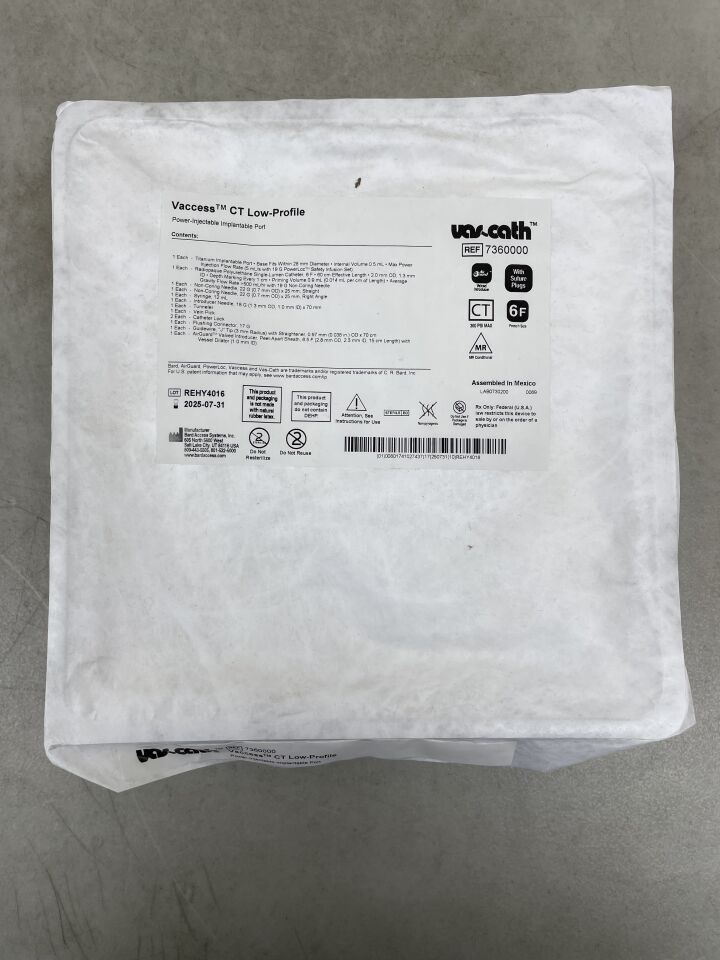 7360000 - BARD - Vas-Cath Vaccess CT LP Power-Injectable Implantable Port, Titanium 6F x 60cm, (EA) - ( Expiry Date: 2025-07-31 )