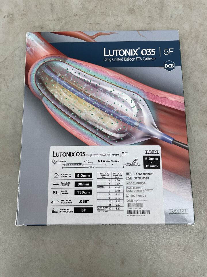 LX351305805F - BARD - lutonix 035 drug coated balloon pta catheter, 5mm x 80mm x 130cm, 5f, (BX/1) - ( Expiry Date: 2025-08-21 )