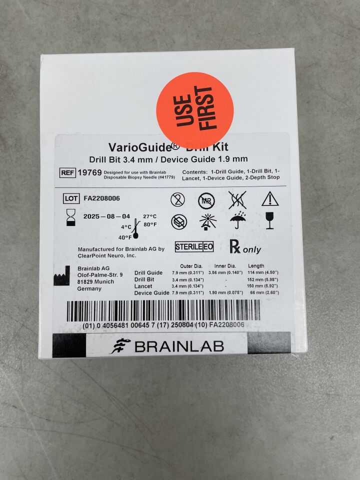 19769 - BRAINLAB - VarioGuide Drill Kit, 3.4mm drill bit, (BX/1) - ( Expiry Date: 2025-08-04 )