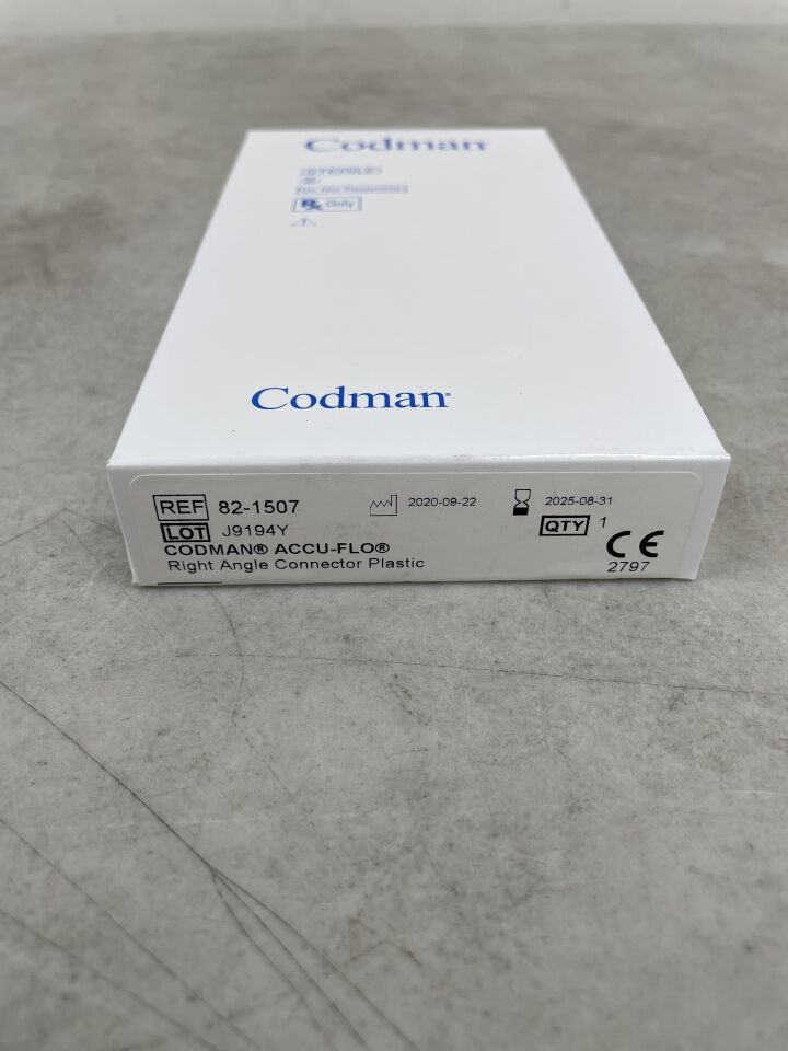 82-1507 - CODMAN - ACCU-FLO Right Angle Connector Plastic Cerebrospinal fluid shunt connector, (BX/1) - ( Expiry Date: 2025-08-31 )