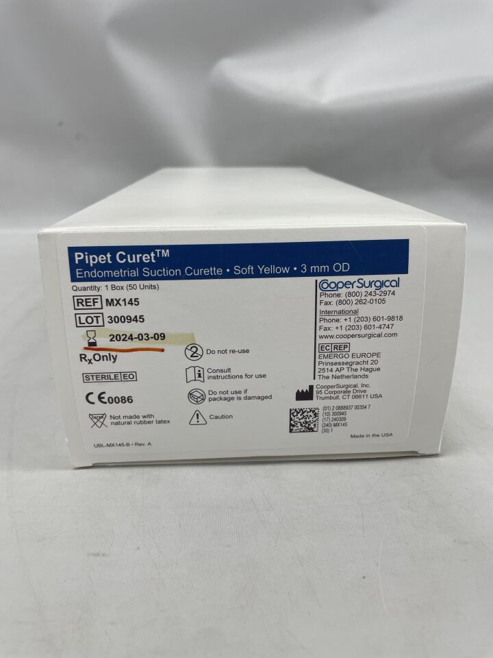MX145 - COOPER SURGICAL - PIPET CURET ENDOMETRIAL SUCTION CURETTE, 3mm OD, SOFT YELLOW, (BX/50) - ( Expiry Date: 2025-08-08 )