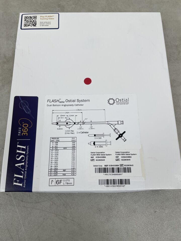 OCB4008BA - OSTIAL - Flash Dual Balloon Angioplasty Catheter, Coronary 4.0mm x 8mm x 135cm, (BX/1) - ( Expiry Date: 2025-11-30 )