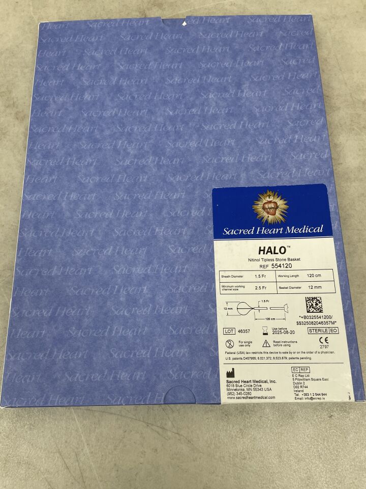554120 - SACRED HEART MEDICAL - HALO Nitinol Tipless Stone Basket, 12mm x 1.5Fr x 2.5Fr x 120cm, (BX/1) - ( Expiry Date: 2025-08-20 )