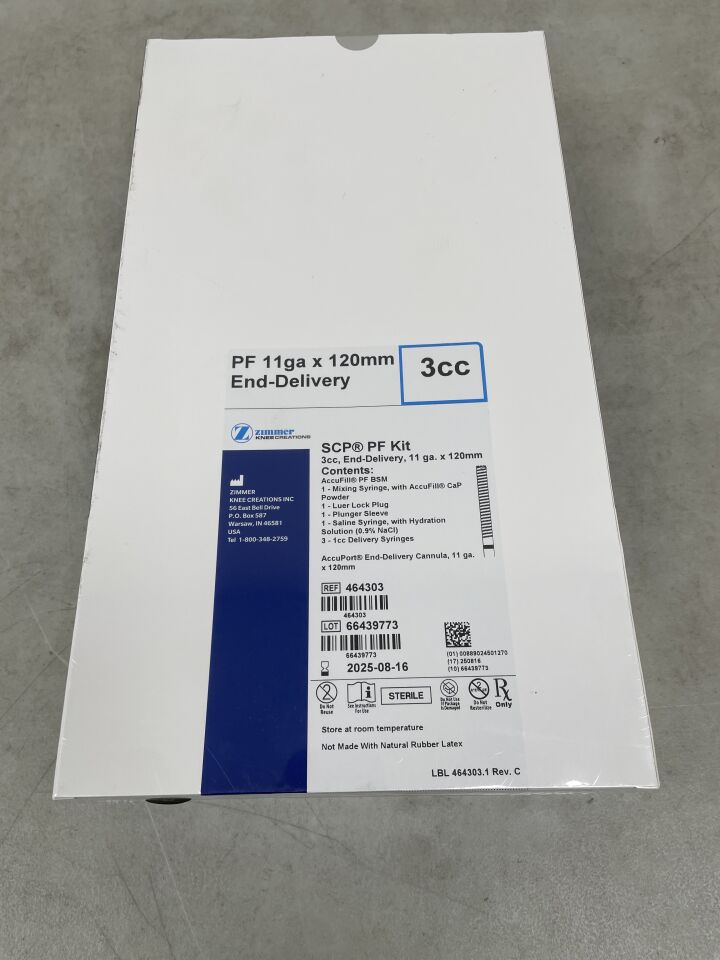 464303 - ZIMMER - SCP Prefill Kit, 3cc End-Delivery, 11 ga x 120 mm, (BX/1) - ( Expiry Date: 2025-08-16 )