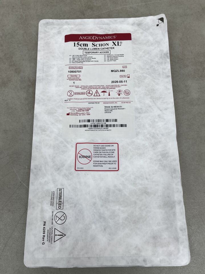 10800701 - ANGIO DYNAMICS - Schon XL Acute Hemodialysis Catheter, Basic Set 14F x 15cm, (EA) - ( Expiry Date: 2026-05-11 )