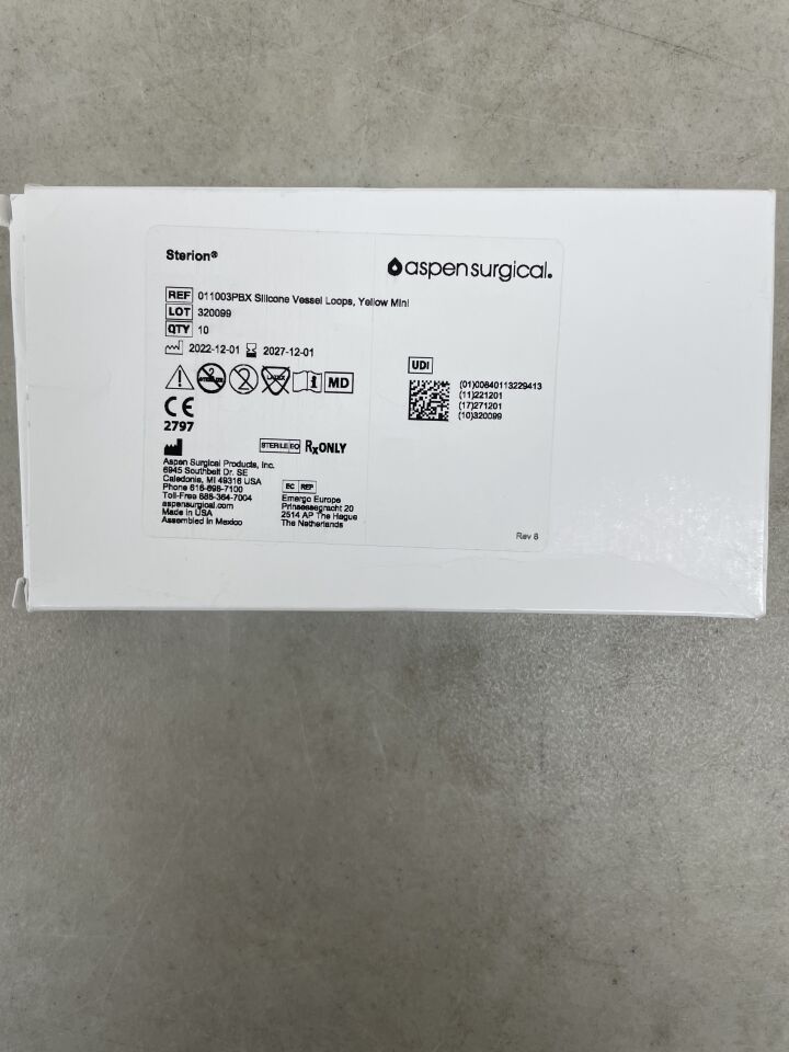 011003PBX - ASPEN SURGICAL - Asas vasculares de silicona sterion, mini amarillas, (Caja/10) - (Fecha de caducidad: 01/12/2027)