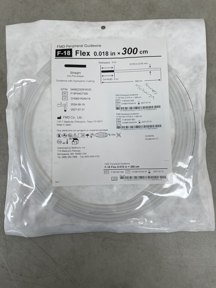 F18F04ST300  -  MEDTRONIC  -  FMD Peripheral Guidewire, Straight, 0.018" x 300cm , ( EA )  -  ( Expiry Date : 2027-07-31 )